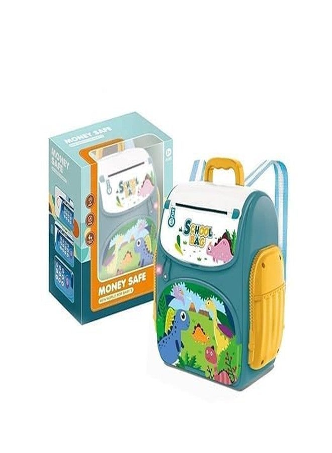 Euphoria Rk Toys ATM Piggy Bank Money Saving Bank for Real Money Cash Coin School Bag Musical Money Safe for Kids Piggy Savings Bank with Finger Print Sensor (Multicolor) (Bag ATM Dino) - Image 1